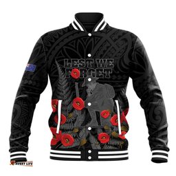 Personalised New Zealand ANZAC Day Baseball Jacket Lest We Forget Soldier Memorial LT15