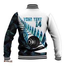New Zealand Lawn Bowls Custom Baseball Jacket Aotearoa Silver Fern Paua Shell LT14