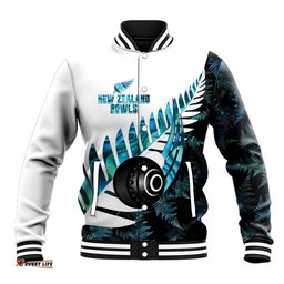 New Zealand Lawn Bowls Custom Baseball Jacket Aotearoa Silver Fern Paua Shell LT14