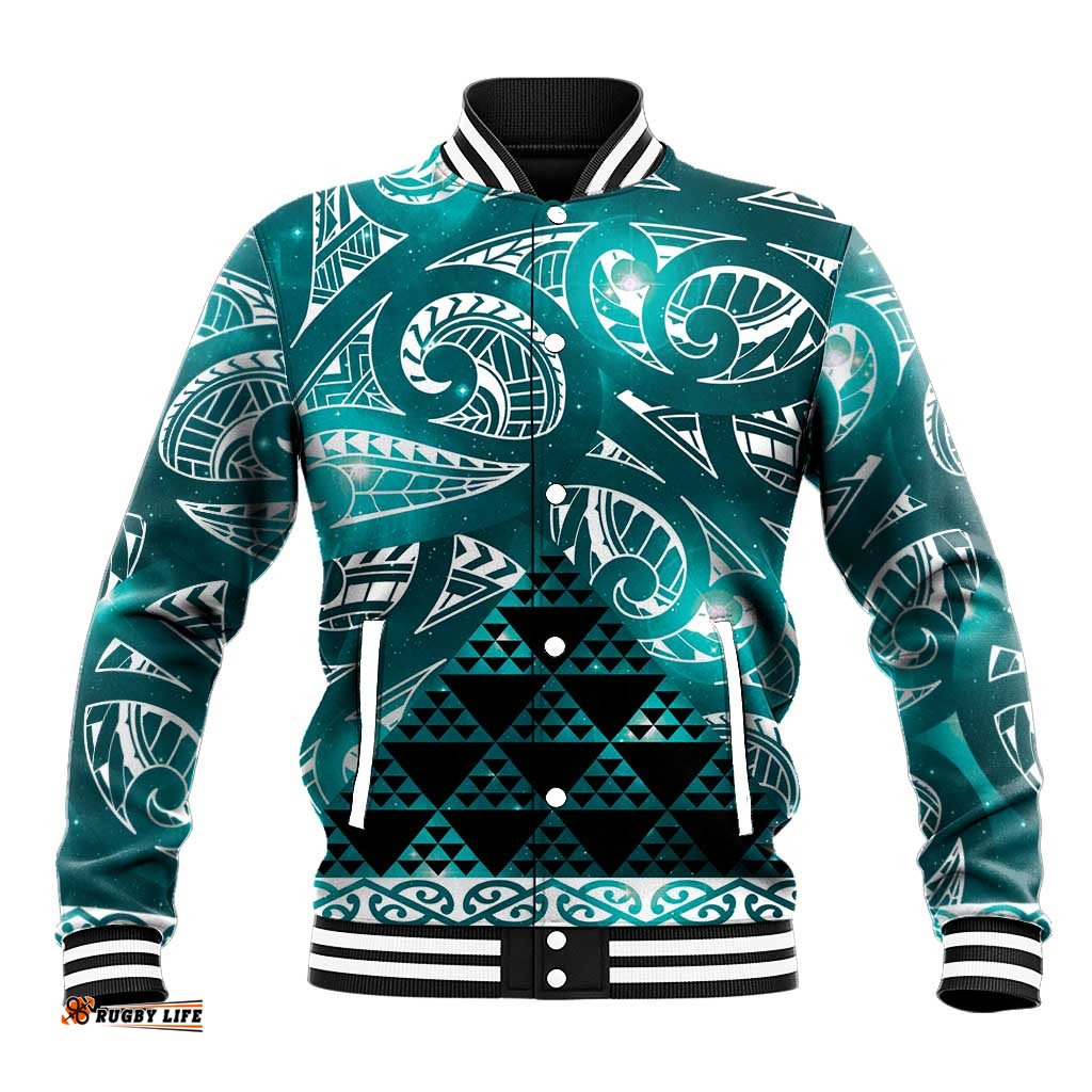 Matariki New Zealand Baseball Jacket NZ Niho Taniwha Maori New Year Cyan Galaxy LT14