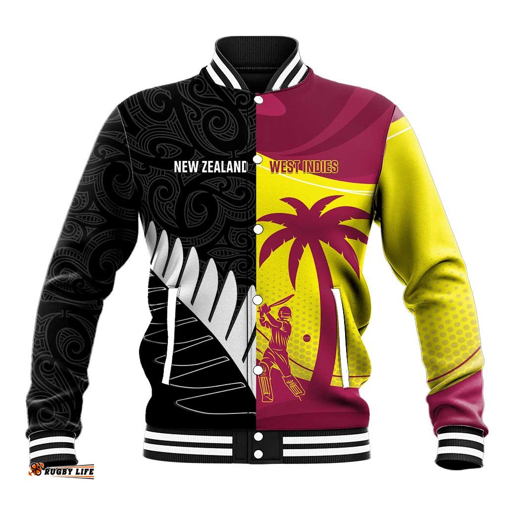 New Zealand and West Indies Cricket Custom Baseball Jacket Black Cap Windies Together LT14