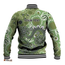 Personalised NAIDOC Week 50 Years Deadly Always Baseball Jacket Green Aboriginal Artwork Dot Painting LT9
