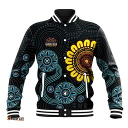 NAIDOC 50 Years of Deadly Baseball Jacket Sun Aboriginal Dot Art LT19