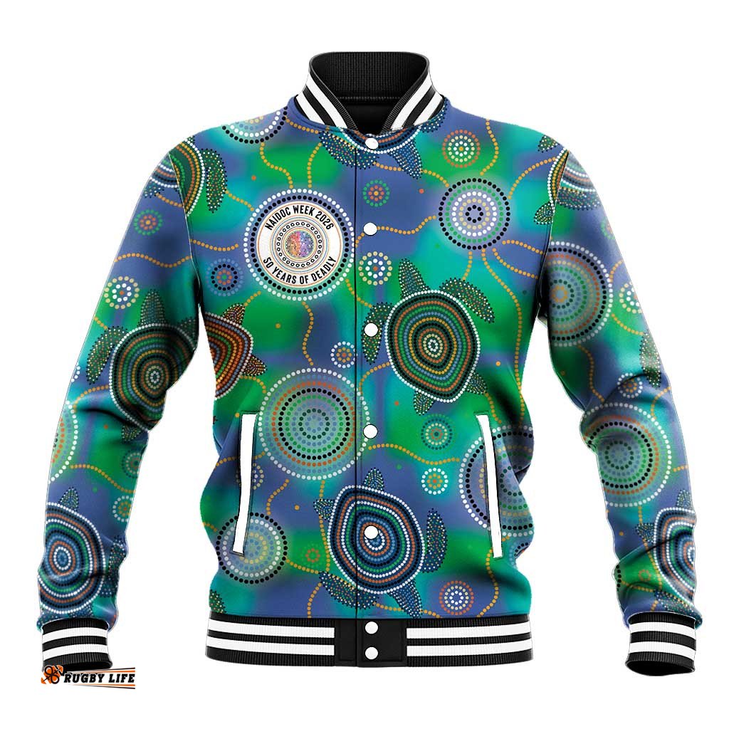 NAIDOC 50 Years of Deadly Baseball Jacket Sea Turtle Aboriginal Dot Art LT19