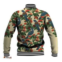 New Zealand Christmas Baseball Jacket Romantic Tui Birds on Pohutukawa - Ivory LT7