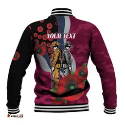 Manly Warringah Sea Eagles ANZAC Personalised Baseball Jacket Lest We Forget Poppy Camo LT9