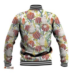 Little Corella Australia Cockatoo Baseball Jacket Cacatua Sanguinea Banksia Seamless White LT14