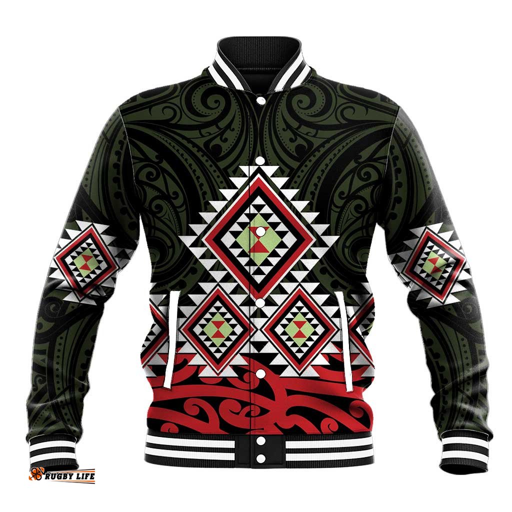 Kia Ora Aotearoa Baseball Jacket 2025 Pasifika Maori Taniko Motifs LT14