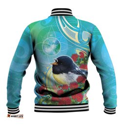 New Zealand Tomtit Baseball Jacket Maori Koru With Pohutukawa Galaxy Style LT05