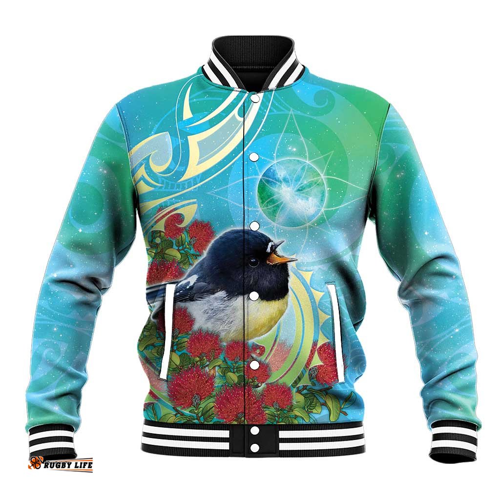 New Zealand Tomtit Baseball Jacket Maori Koru With Pohutukawa Galaxy Style LT05