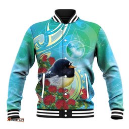 New Zealand Tomtit Baseball Jacket Maori Koru With Pohutukawa Galaxy Style LT05