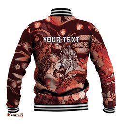 Personalised Maori Romantic Valentine Baseball Jacket The Hongi Kiss Red Galaxy DT05