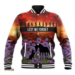 Personalised ANZAC Day Baseball Jacket Remembering the Animals of War LT19