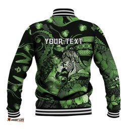 Personalised Maori Romantic Valentine Baseball Jacket The Hongi Kiss Green Galaxy DT05