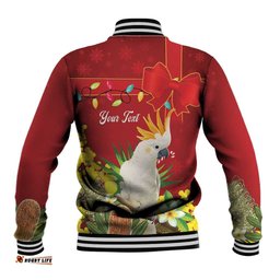 Personalised Australia Sulphur-crested Cockatoo Christmas Baseball Jacket Aussie Native Flowers Merry Xmas LT14