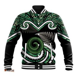 Koru Pounamu Aotearoa Baseball Jacket Maori Paua Shell Mix Silver Fern LT14
