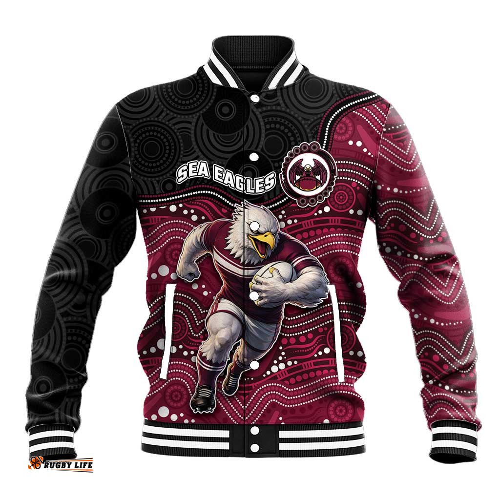 Custom Sea Eagles Baseball Jacket Bird Mascot With Aboriginal Indigenous DT05
