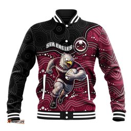 Custom Sea Eagles Baseball Jacket Bird Mascot With Aboriginal Indigenous DT05