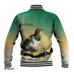 New Zealand Pigeon Kereru Baseball Jacket Maori Fern Art Green Gradient LT05