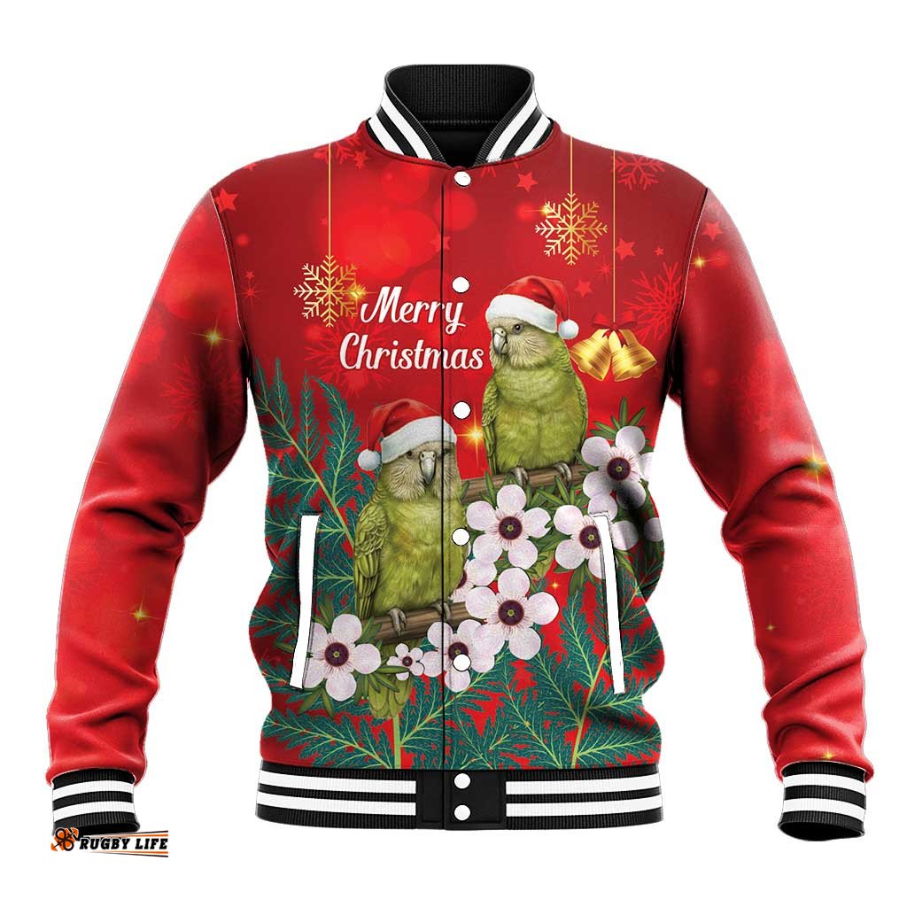 New Zealand Kakapo Christmas Baseball Jacket Owl Parrot Santa Sliver Fern Manuka - Red LT14