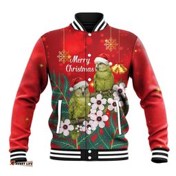 New Zealand Kakapo Christmas Baseball Jacket Owl Parrot Santa Sliver Fern Manuka - Red LT14