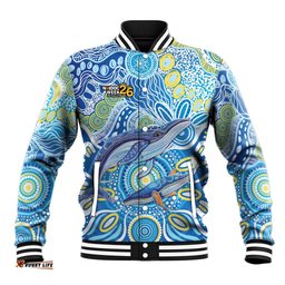 NAIDOC Week 2026 Baseball Jacket Dreaming of Whales Aboriginal Dot Art LT9