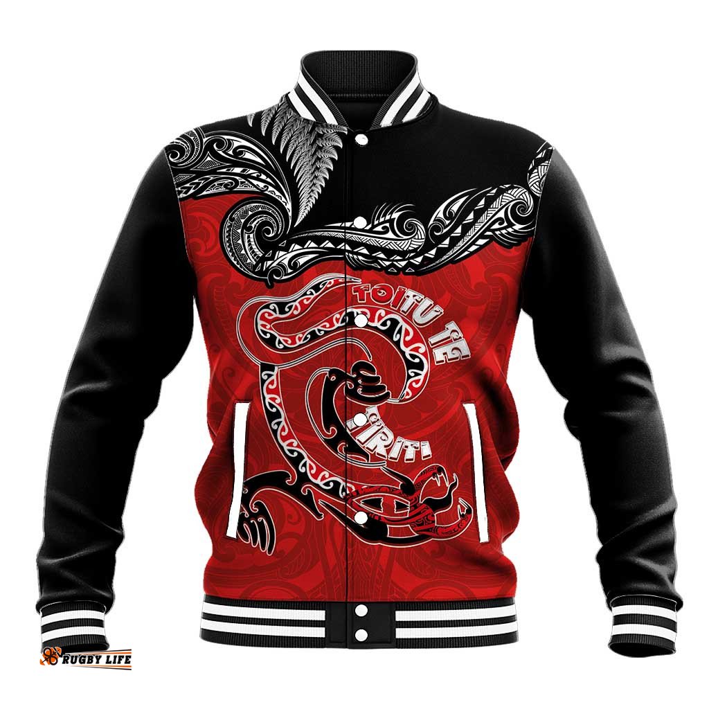Personalised Aotearoa Toitu Te Tiriti Baseball Jacket Taniwha Tribal Motifs LT03