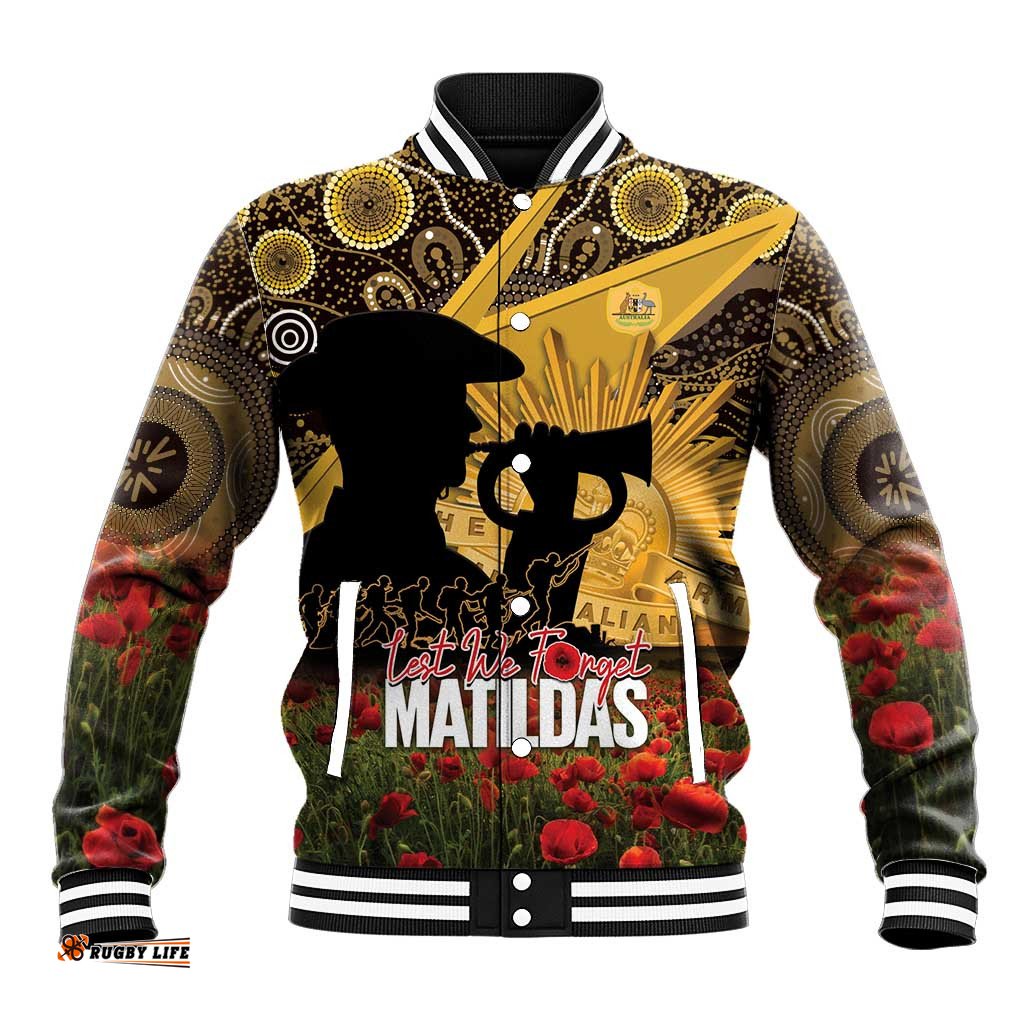 Personalised Australia Matildas ANZAC Day Baseball Jacket Last Post Poppy Lest We Forget LT14