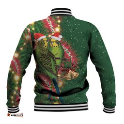 Green Budgerigars on Callistemon Baseball Jacket Merry Christmas Aussie LT7