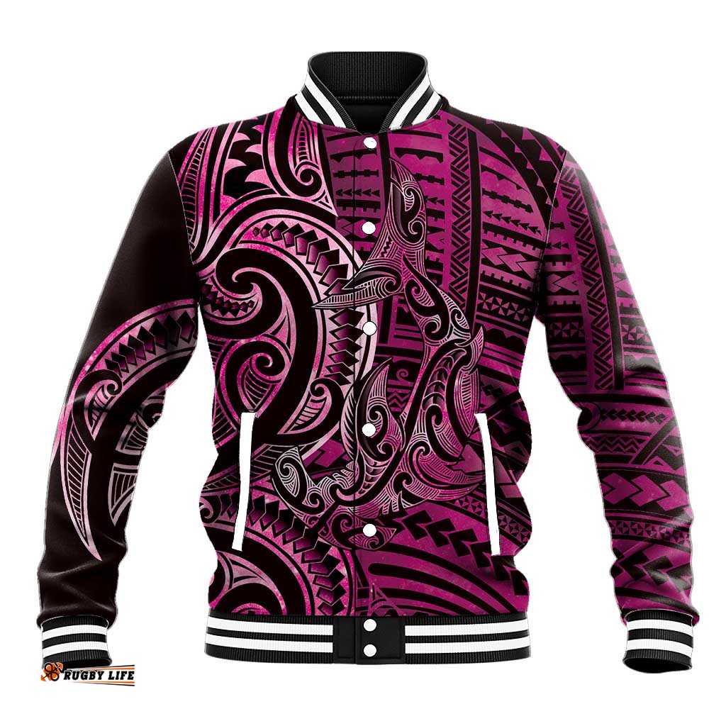 New Zealand Hammerhead Shark Baseball Jacket Maori Haehae Mangopare Pink LT14
