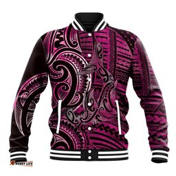 New Zealand Hammerhead Shark Baseball Jacket Maori Haehae Mangopare Pink LT14