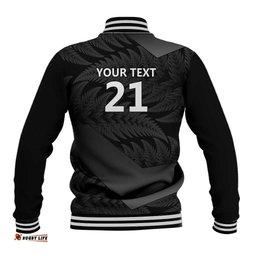 New Zealand Cricket Custom Baseball Jacket Potae Pango Black Fern Pattern LT9