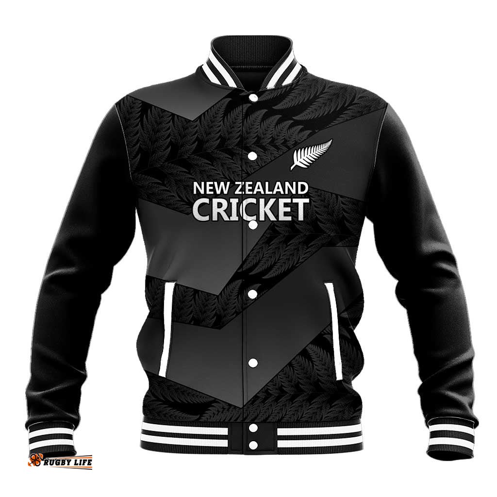New Zealand Cricket Custom Baseball Jacket Potae Pango Black Fern Pattern LT9