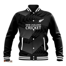 New Zealand Cricket Custom Baseball Jacket Potae Pango Black Fern Pattern LT9