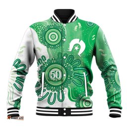 NAIDOC Week 2026 Baseball Jacket 50 Years Deadly Dhari Green Aboriginal Art LT14