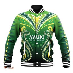 Custom Rugby Cook Islands Avaiki Baseball Jacket Green Kuki Airani Tribal Maori Inspired LT9