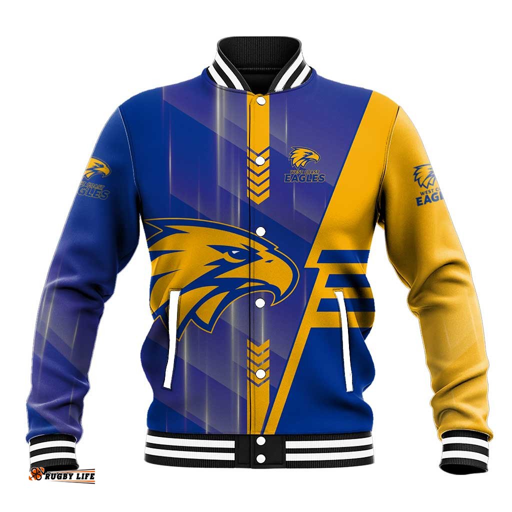 Personalized West Coast Eagles Baseball Jacket Modern Geometric Sports Graphic Style TS04