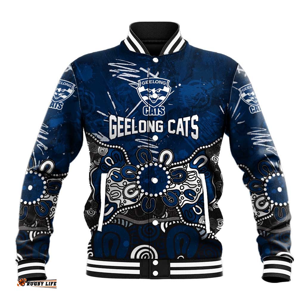 Personalized Geelong Cats Baseball Jacket Aboriginal Dot Painting Graffiti Style TS04