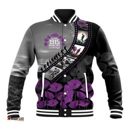Personalised Remembering ANZAC Lest We Forget Baseball Jacket Vintage Film Frame Memorial Purple Poppy LT9