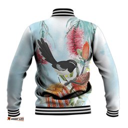 Willie wagtail Australia Baseball Jacket Banksia Bottlebrushes Watercolor Stylized LT14