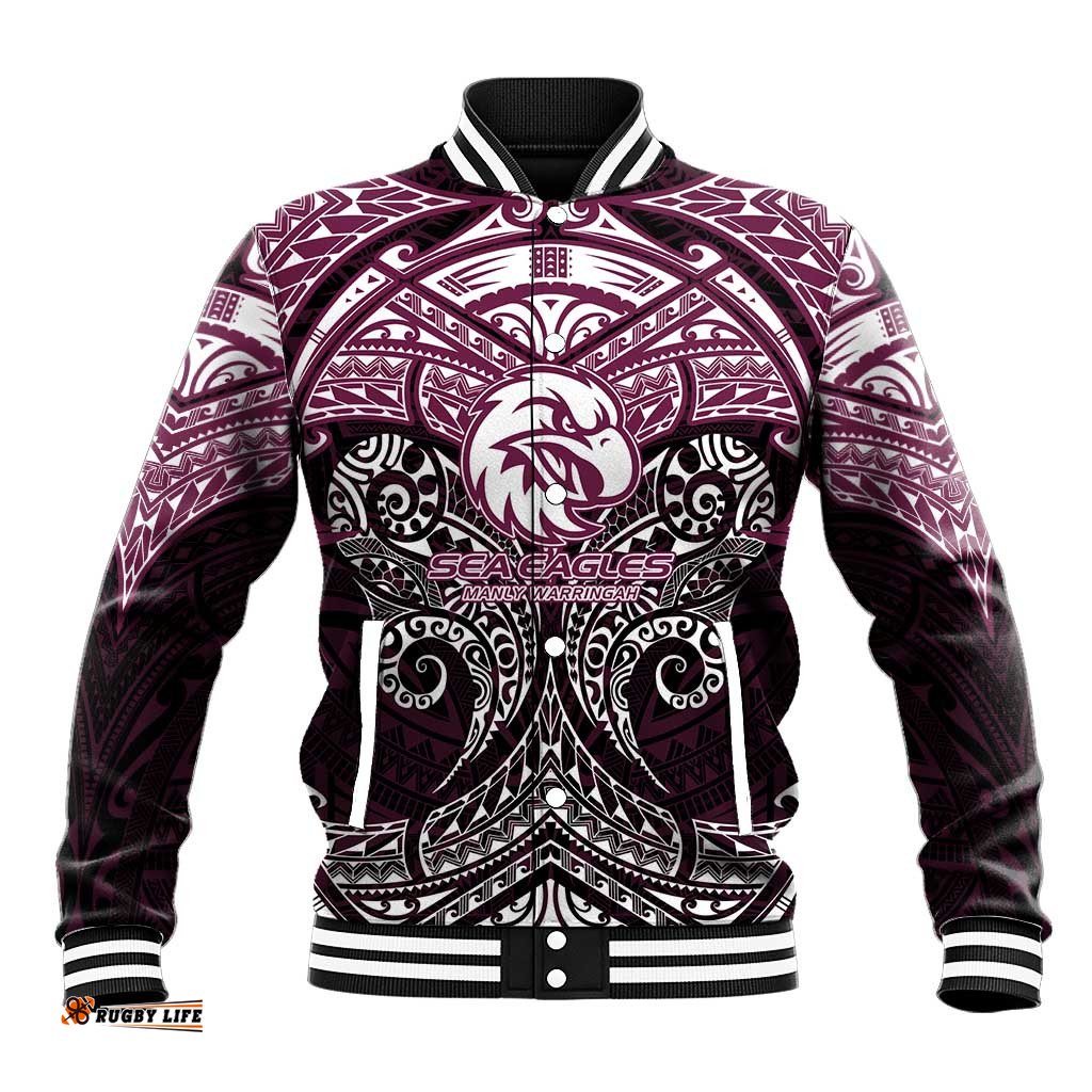 Personalized Manly Warringah Sea Eagles Baseball Jacket Polynesian Tribal Pattern Style TS04