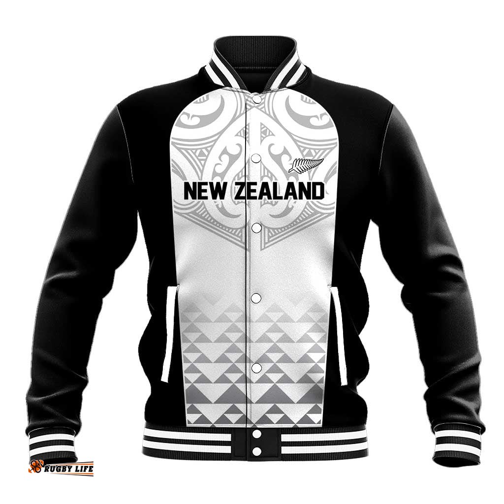World Football 2026 New Zealand Custom Baseball Jacket All White Fern Maori Tribal LT9