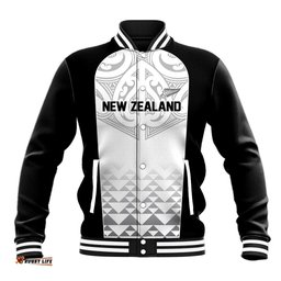 World Football 2026 New Zealand Custom Baseball Jacket All White Fern Maori Tribal LT9