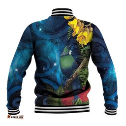 Tui Bird New Zealand Starry Sky Baseball Jacket Maori Koru LT7