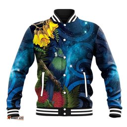 Tui Bird New Zealand Starry Sky Baseball Jacket Maori Koru LT7