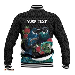 Personalised Valentine's Day New Zealand Baseball Jacket Tui Bird Couple Kowhaiwhai Mix Pohutukawa LT14