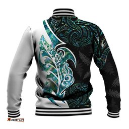 Proud Aotearoa Baseball Jacket Maori Silver Fern Mix Paua Shell Pattern LT14