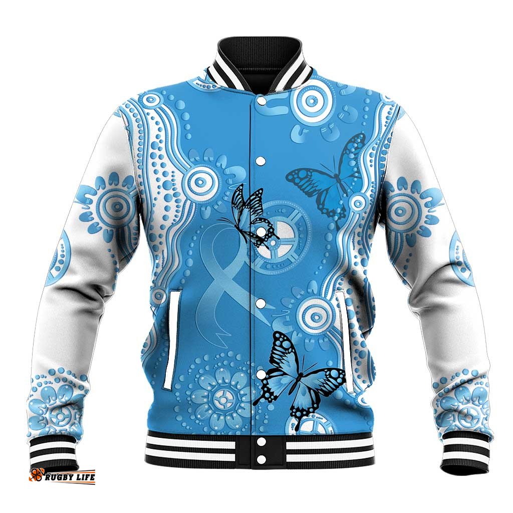 World Diabetes Day Australia Baseball Jacket Blue Ribbon Butterfly Aboriginal Art LT14