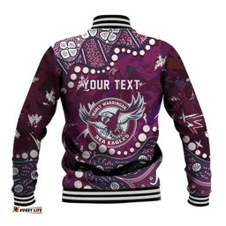 Personalized Manly Warringah Sea Eagles Baseball Jacket Aboriginal Pattern with Graffiti Style Design TS04
