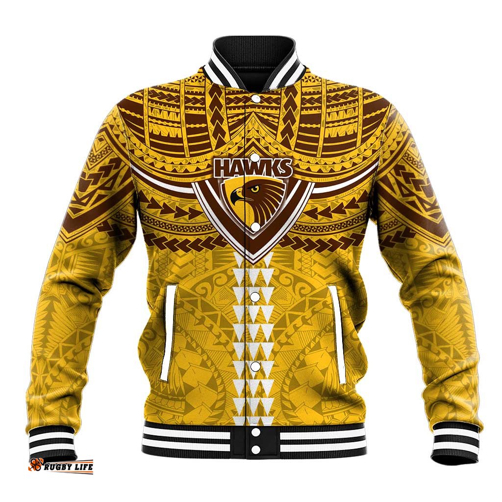 Personalized Hawthorn Hawks Baseball Jacket Polynesian Tribal Pattern Heritage Football TS04